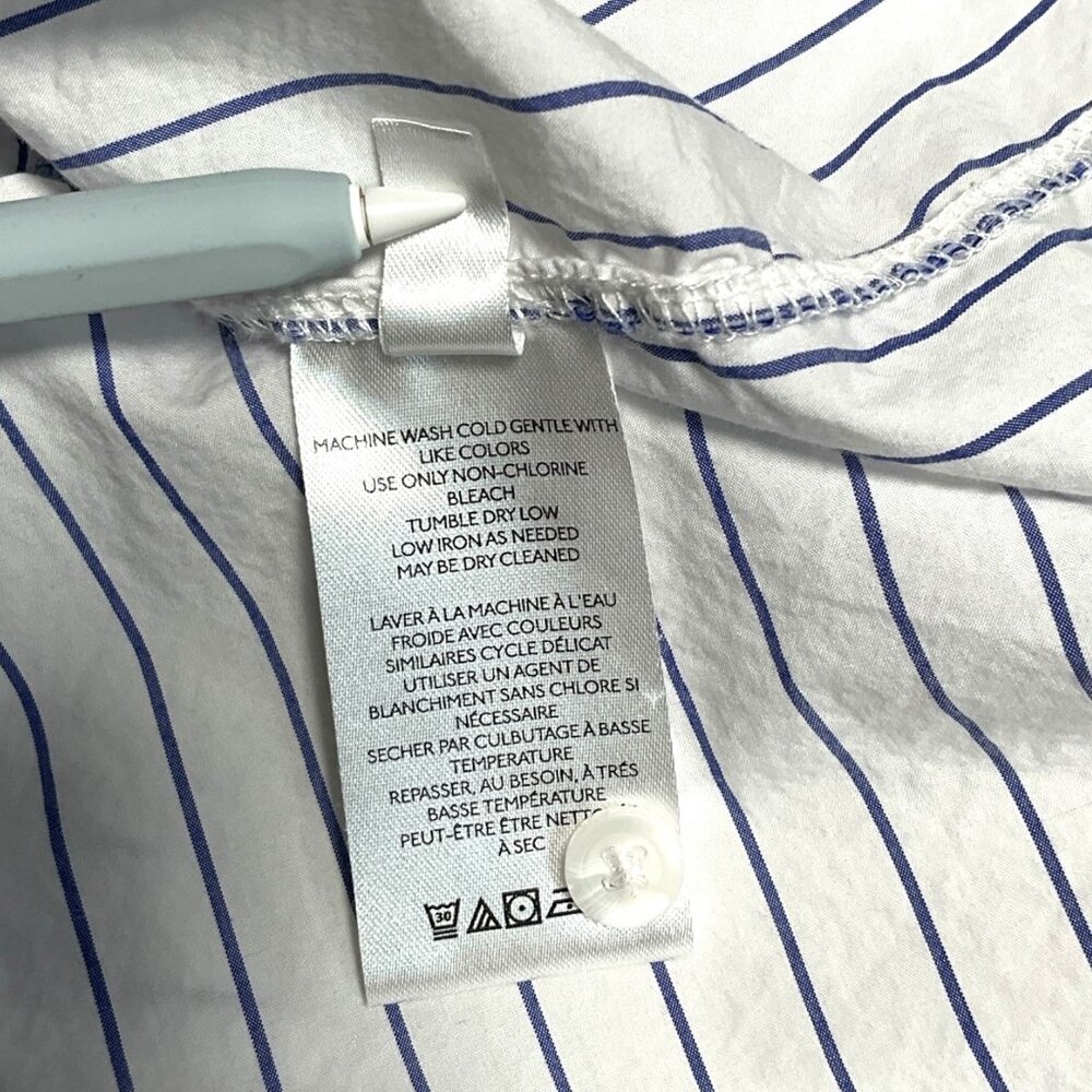 Anthropologie Maeve Button Down Shirt White Blue Striped I Love You Size Large L - Picture 9 of 10